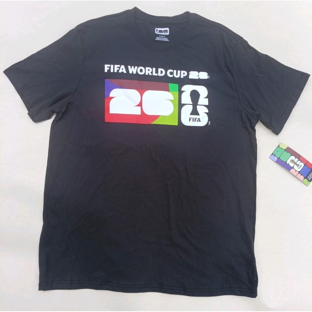 Official FIFA World Cup 26 Mens Black Graphic Logo T-Shirt Size M 9K1MWWAHW